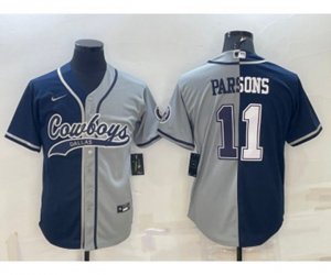 Dallas Cowboys #11 Micah Parsons Navy Blue Grey Two Tone With Patch Cool Base Stitched Baseball Jersey