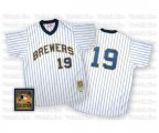 Milwaukee Brewers #19 Robin Yount Authentic White Blue Strip Throwback Baseball Jersey