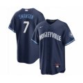 Chicago Cubs #7 Dansby Swanson Navy City Connect Cool Base Stitched Baseball Jersey
