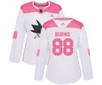 Women Adidas San Jose Sharks #88 Brent Burns Authentic White Pink Fashion NHL Jersey