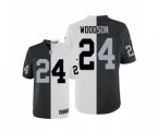 Oakland Raiders #24 Charles Woodson Elite Black White Split Fashion Football Jersey