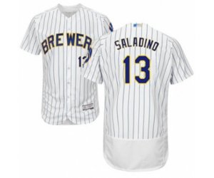 Milwaukee Brewers Tyler Saladino White Home Flex Base Authentic Collection Baseball Player Jersey