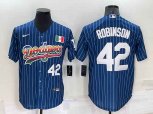 Los Angeles Dodgers #42 Jackie Robinson Number Rainbow Blue Red Pinstripe Mexico Cool Base Nike Jersey