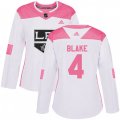 Women's Los Angeles Kings #4 Rob Blake Authentic White Pink Fashion NHL Jersey