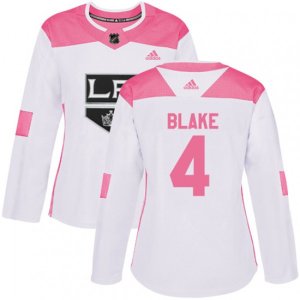 Women\'s Los Angeles Kings #4 Rob Blake Authentic White Pink Fashion NHL Jersey