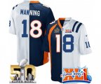Denver Broncos #18 Peyton Manning Limited Navy Blue White Split Fashion Super Bowl L & Super Bowl XLI Football Jersey