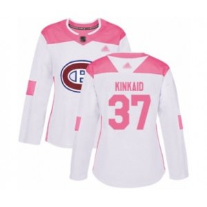 Women Montreal Canadiens #37 Keith Kinkaid Authentic White Pink Fashion Hockey Jersey