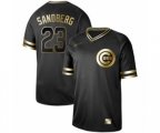 Chicago Cubs #23 Ryne Sandberg Authentic Black Gold Fashion Baseball Jersey