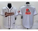 Cleveland Browns White Team Big Logo With Patch Cool Base Stitched Baseball Jerse