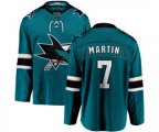 San Jose Sharks #7 Paul Martin Fanatics Branded Teal Green Home Breakaway NHL Jersey