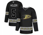 Anaheim Ducks #5 Korbinian Holzer Premier Black Team Logo Fashion Hockey Jersey