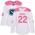 Women Vancouver Canucks #22 Daniel Sedin Authentic White Pink Fashion NHL Jersey