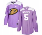 Anaheim Ducks #5 Korbinian Holzer Authentic Purple Fights Cancer Practice Hockey Jersey