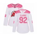 Women New Jersey Devils #92 Graeme Clarke Authentic White Pink Fashion Hockey Jersey