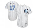 Chicago Cubs #17 Kris Bryant White(Blue Strip) Authentic Collection Stitched Baseball Jersey