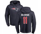 New England Patriots #11 Drew Bledsoe Navy Blue Name & Number Logo Pullover Hoodie