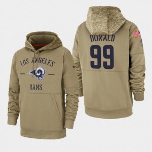 Los Angeles Rams #99 Aaron Donald 2019 Salute to Service Sideline Therma Pullover Hoodie - Tan