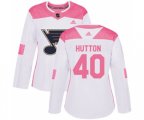 Women Adidas St. Louis Blues #40 Carter Hutton Authentic White Pink Fashion NHL Jersey