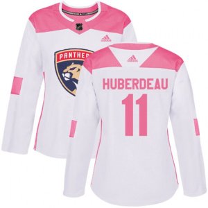 Women\'s Florida Panthers #11 Jonathan Huberdeau Authentic White Pink Fashion NHL Jersey