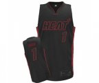 Miami Heat #1 Chris Bosh Authentic Black Black Red No. Basketball Jersey