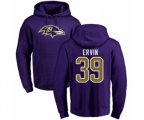 Baltimore Ravens #39 Tyler Ervin Purple Name & Number Logo Pullover Hoodie
