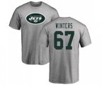 New York Jets #67 Brian Winters Ash Name & Number Logo T-Shirt