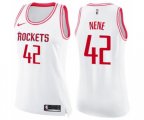 Women's Houston Rockets #42 Nene Swingman White Pink Fashion Basketball Jersey