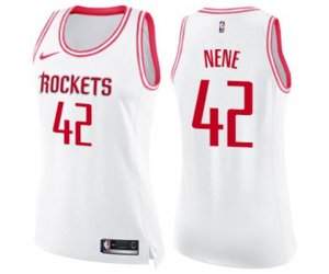 Women\'s Houston Rockets #42 Nene Swingman White Pink Fashion Basketball Jersey