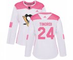 Women Adidas Pittsburgh Penguins #24 Jarred Tinordi Authentic White Pink Fashion NHL Jersey