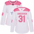 Women Toronto Maple Leafs #31 Frederik Andersen Authentic White Pink Fashion NHL Jersey