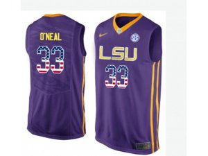 2016 US Flag Fashion Men\'s LSU Tigers Shaquille O\'Neal #33 College Basketball Elite Jersey - Purple