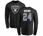 Oakland Raiders #24 Willie Brown Black Name & Number Logo Long Sleeve T-Shirt