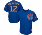 Chicago Cubs #12 Kyle Schwarber Authentic Royal Blue 2017 Gold Champion Cool Base Baseball Jersey