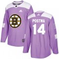 Boston Bruins #14 Paul Postma Authentic Purple Fights Cancer Practice NHL Jersey