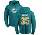 Miami Dolphins #35 Walt Aikens Aqua Green Name & Number Logo Pullover Hoodie