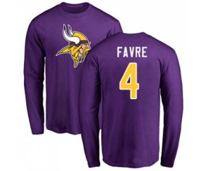 Minnesota Vikings #4 Brett Favre Purple Name & Number Logo Long Sleeve T-Shirt