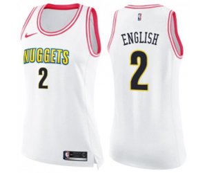 Women\'s Denver Nuggets #2 Alex English Swingman White Pink Fashion Basketball Jersey