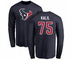 Houston Texans #75 Matt Kalil Navy Blue Name & Number Logo Long Sleeve T-Shirt
