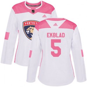 Women\'s Florida Panthers #5 Aaron Ekblad Authentic White Pink Fashion NHL Jersey