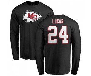 Kansas City Chiefs #24 Jordan Lucas Black Name & Number Logo Long Sleeve T-Shirt