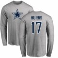 Dallas Cowboys #17 Allen Hurns Ash Name & Number Logo Long Sleeve T-Shirt