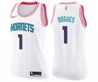 Women's Charlotte Hornets #1 Muggsy Bogues Swingman White Pink Fashion Basketball Jersey