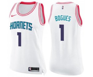 Women\'s Charlotte Hornets #1 Muggsy Bogues Swingman White Pink Fashion Basketball Jersey