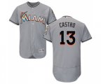 Miami Marlins #13 Starlin Castro Grey Road Flex Base Authentic Collection Baseball Jersey