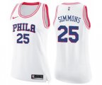 Women's Philadelphia 76ers #25 Ben Simmons Swingman White Pink Fashion Basketball Jersey