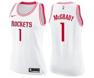 Women\'s Houston Rockets #1 Tracy McGrady Swingman White Pink Fashion Basketball Jersey