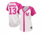 Women's New York Yankees #13 Alex Rodriguez Replica White Pink Splash Fashion Baseball Jersey