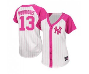 Women\'s New York Yankees #13 Alex Rodriguez Replica White Pink Splash Fashion Baseball Jersey