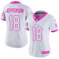 Women Minnesota Vikings #18 Justin Jefferson White Pink Stitched NFL Limited Rush Fashion Jersey