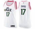 Women's Utah Jazz #17 Ed Davis Swingman White Pink Fashion Basketball Jersey
